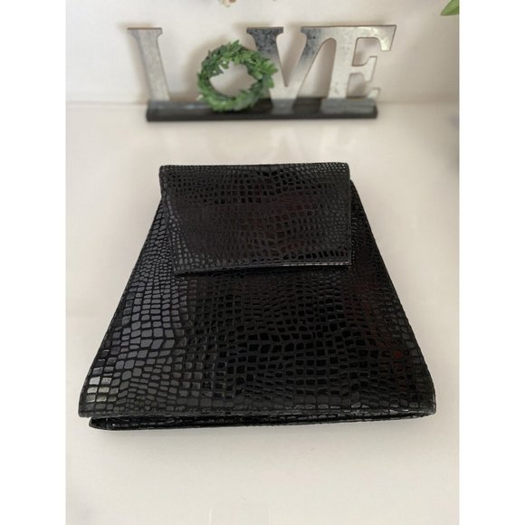Vintage Costa Blanca Reptile Print Leather Clutch‎ Bag Black Crossbody Metal EUC - Picture 6 of 12